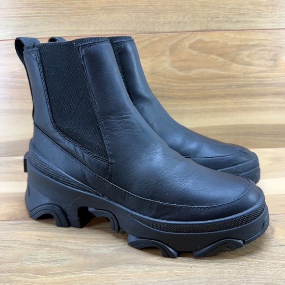 Sorel Brex Chelsea Boots Womens 8 Black Leather Waterproof Chunky - Picture 2 of 11
